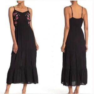 Kelly Renee Black Flowy Floral Boho Embroidered Sleeveless Maxi Dress Size Large